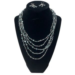 BRAND NEW WITH BOX — Y2K Silver and Blue Necklace & Earrings Set
